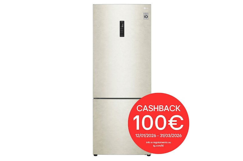 Vista frontale frigorifero LG GBB567SECMN, con bollo cashback 100€